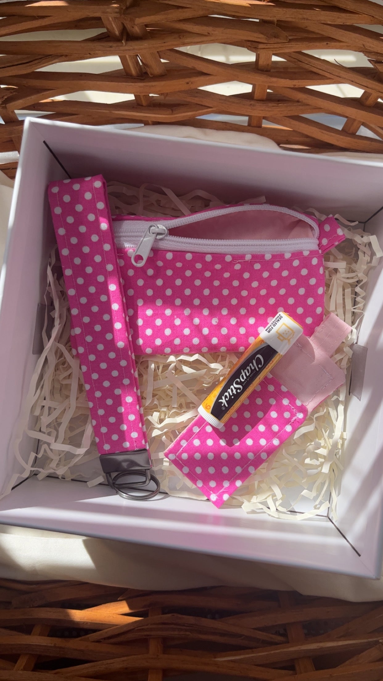 Pink Polka Dot Keychain Set