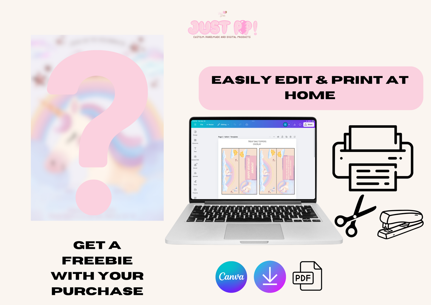 Magical Unicorn Activity Booklet & Canva Topper Template | Fun Kids Birthday Party Favors | Unicorn Themed Printable | Editable Templates