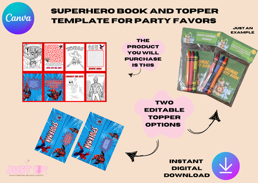 Superhero Birthday Party Favors | Activity Booklet & Editable Topper Template | Printable Digital Download