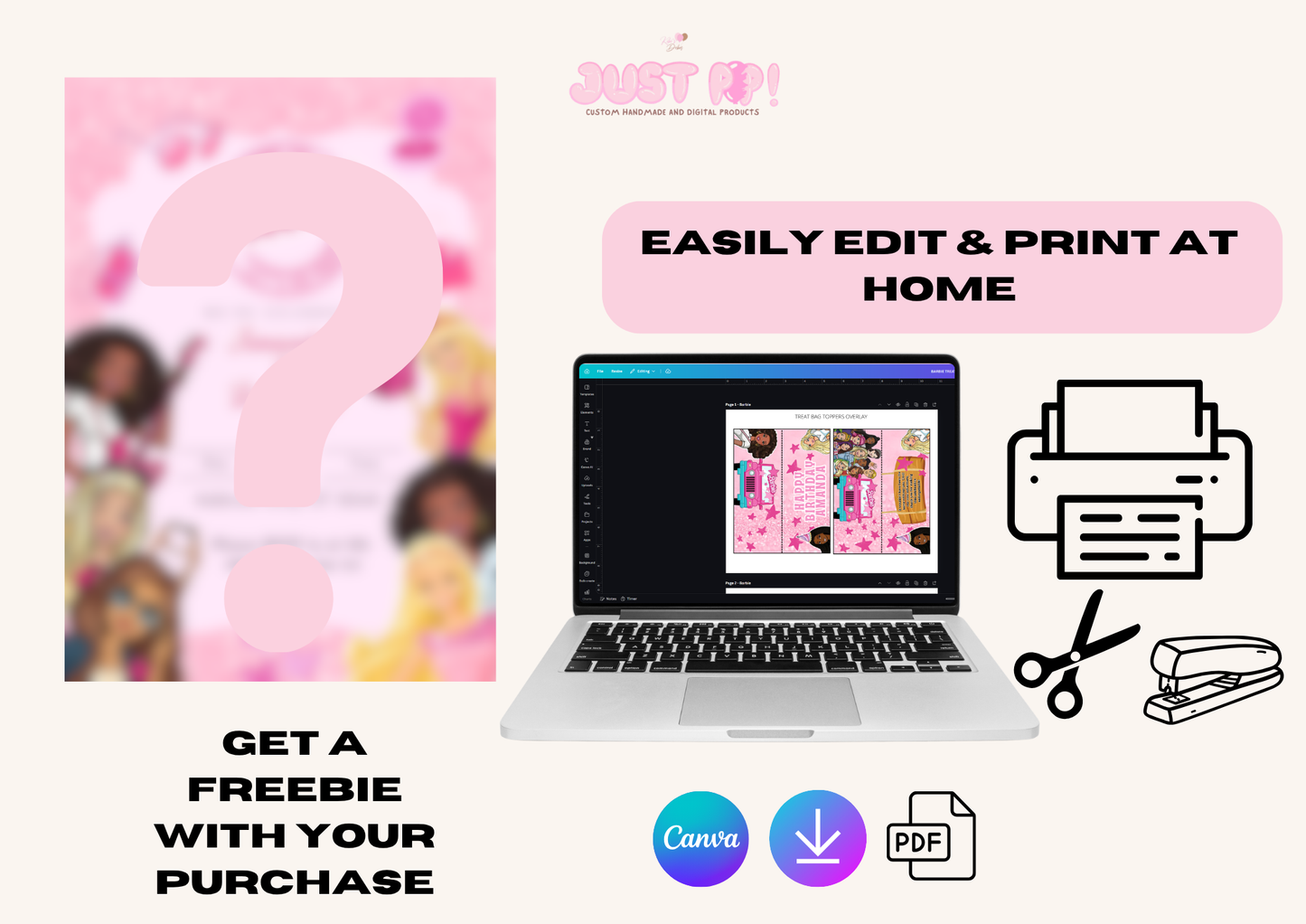 Pink Doll Birthday Party Favors | Activity Booklet & Editable Topper Template | Printable Digital Download