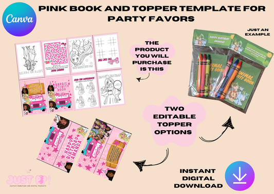 Pink Doll Birthday Party Favors | Activity Booklet & Editable Topper Template | Printable Digital Download