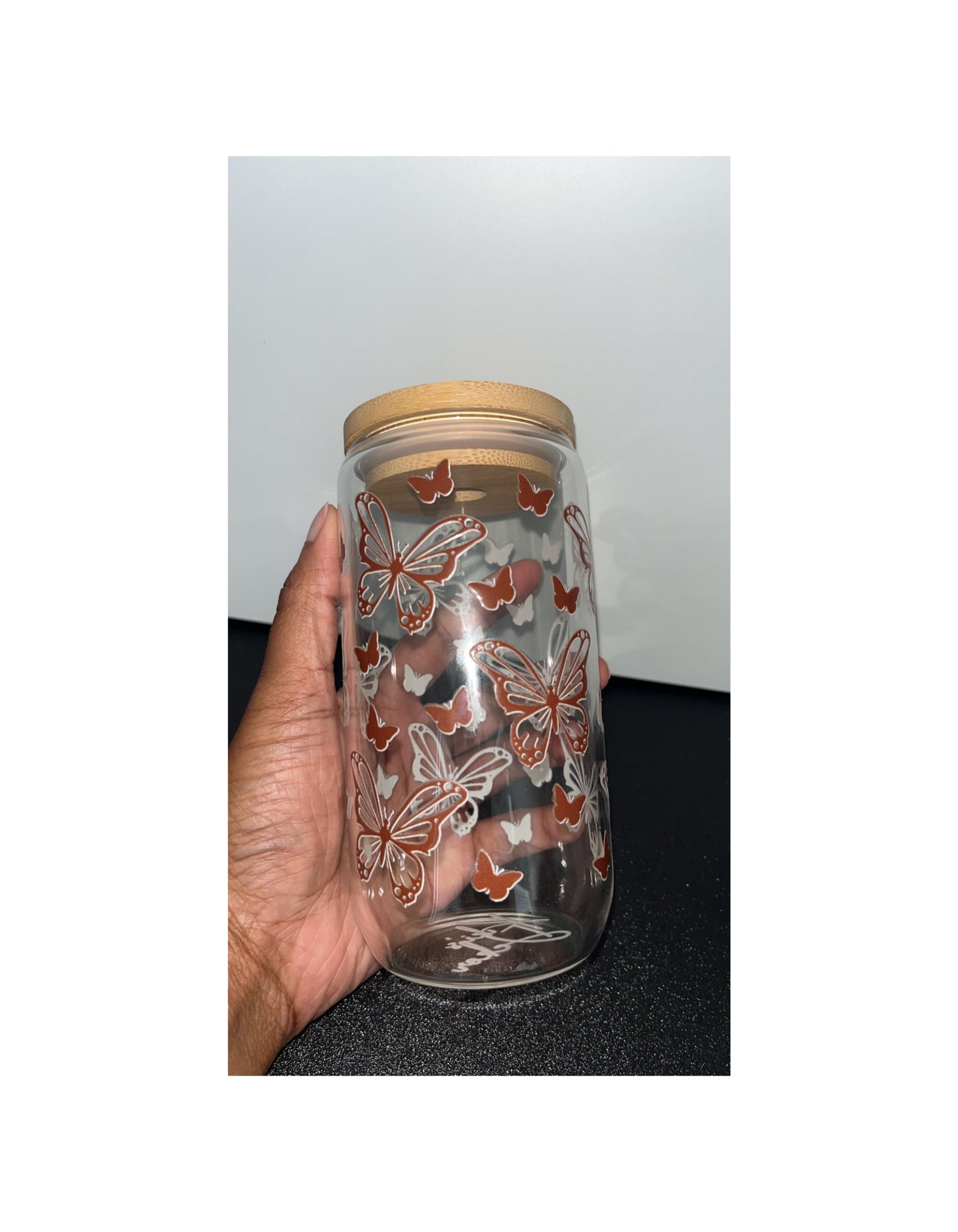 Brown Butterfly Glass Tumbler