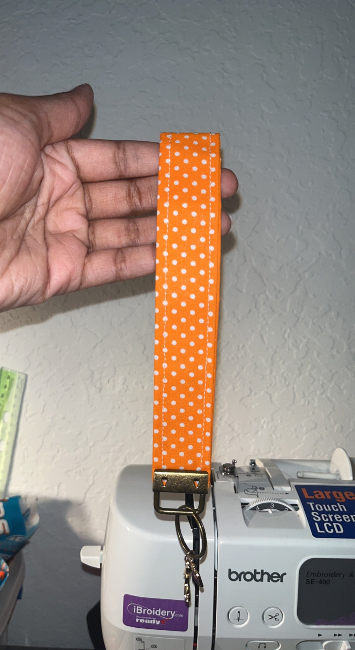 Orange Polka Dot Keychain Wristlet