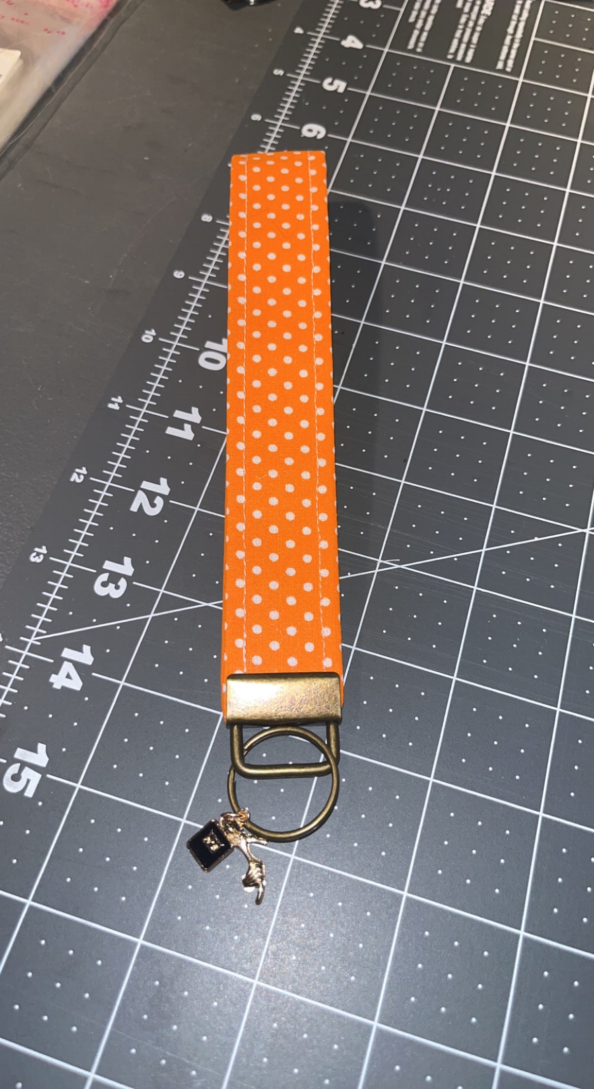 Orange Polka Dot Keychain Wristlet