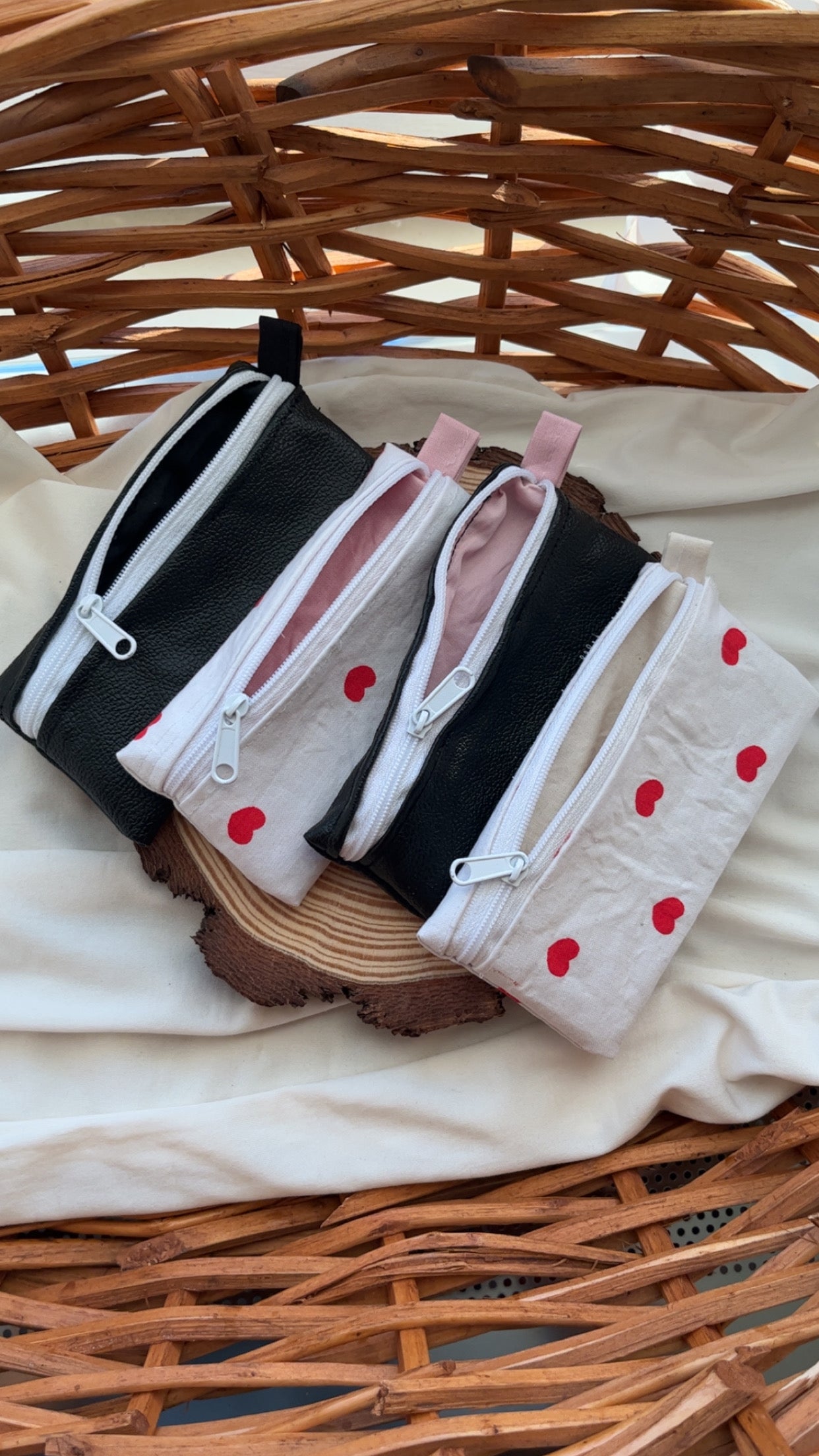 Light Pink Faux Black Leather Mini Keychain Pouch