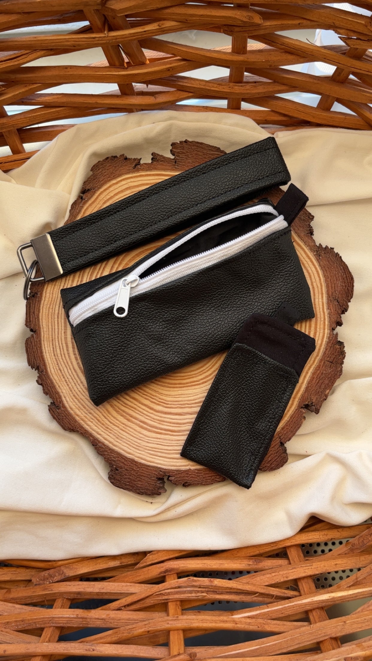 Black Faux Leather Mini Keychain Pouch