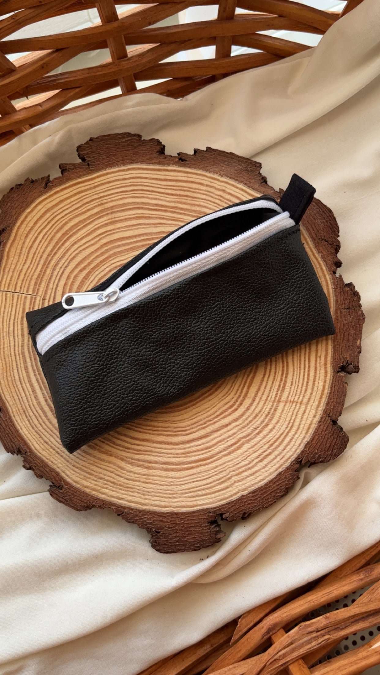 Black Faux Leather Mini Keychain Pouch