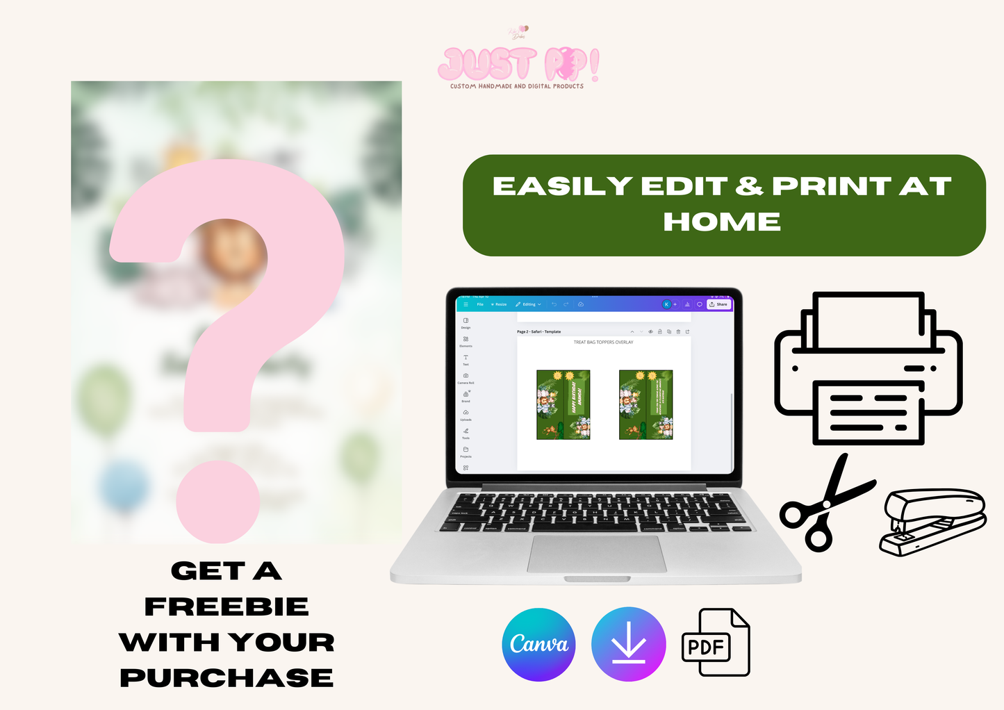 Safari Adventure Activity Booklet & Canva Topper Template | Fun Kids Birthday Party Favors | Jungle Themed Printable | Editable Templates