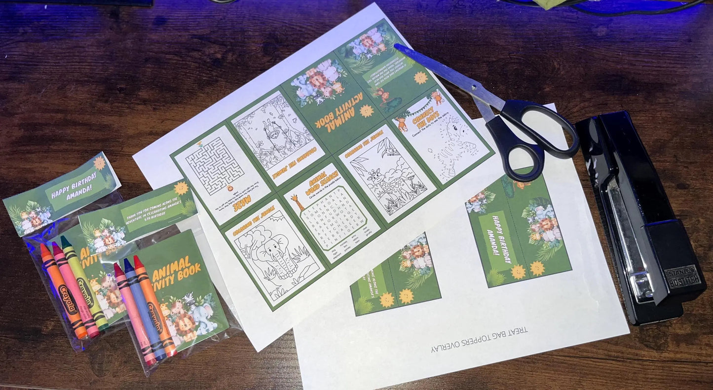 Safari Birthday Party Favors | Activity Booklet & Editable Topper Template | Printable Digital Download