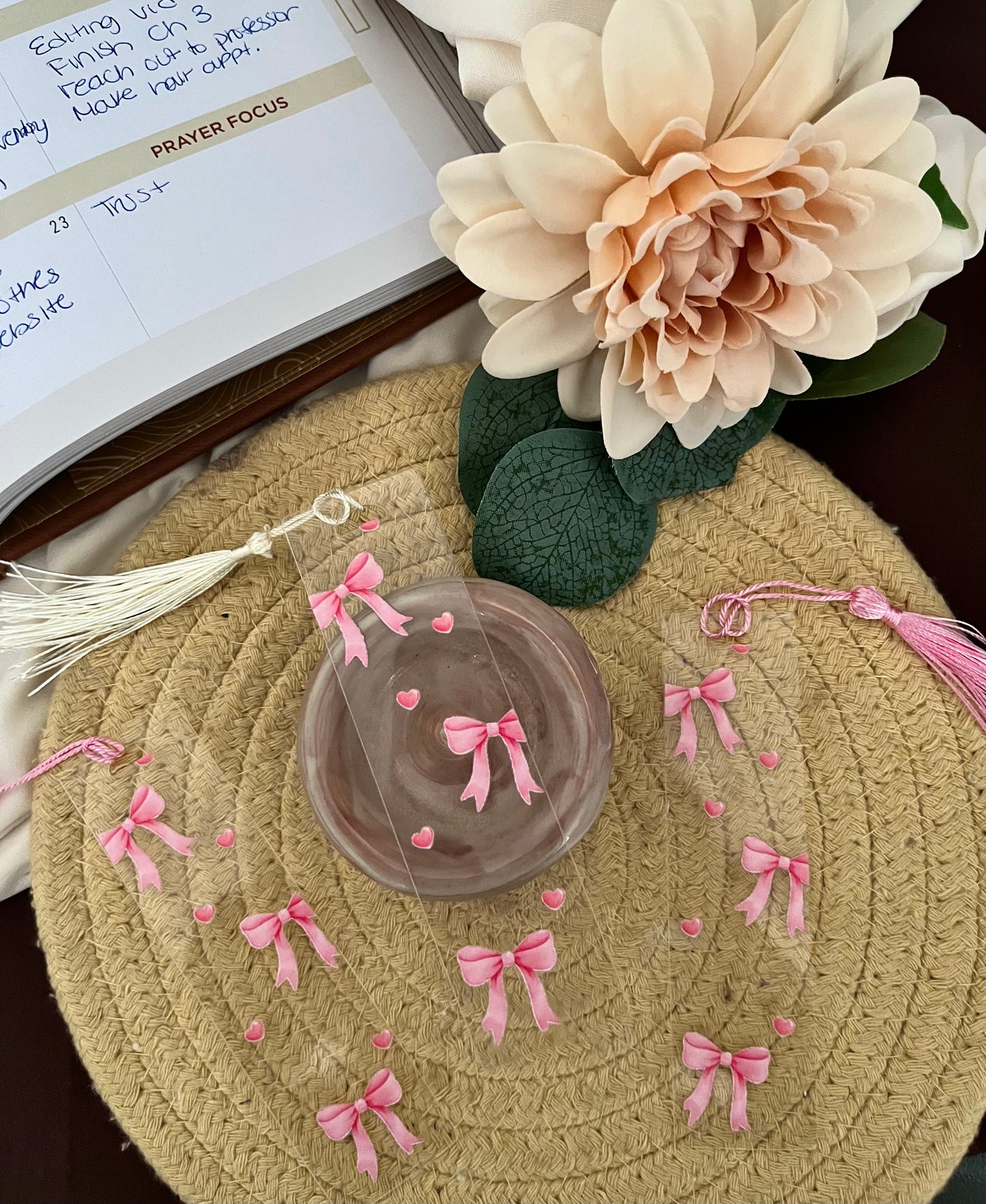 Pink Bows And Hearts Acrylic Bookmark