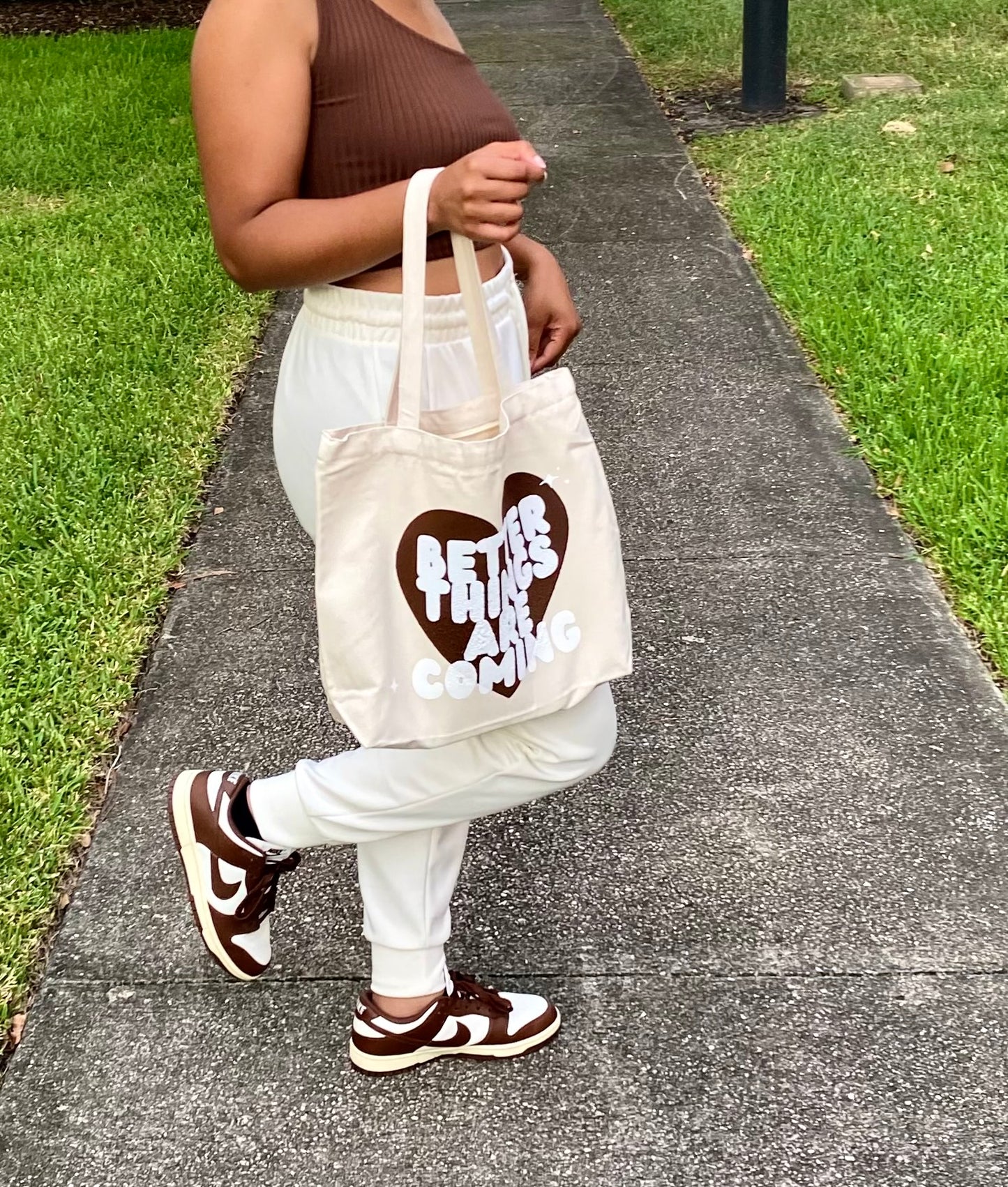 Brown Better Things Are Coming Heart Tote Bag